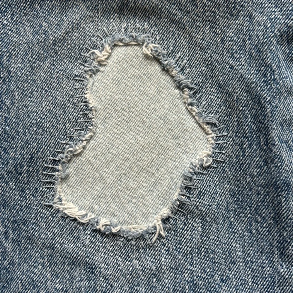 Levi's 501 Straight Leg Patchwork Jeans 26 Blue Distressed Denim Casual Upcycled - Picture 11 of 12